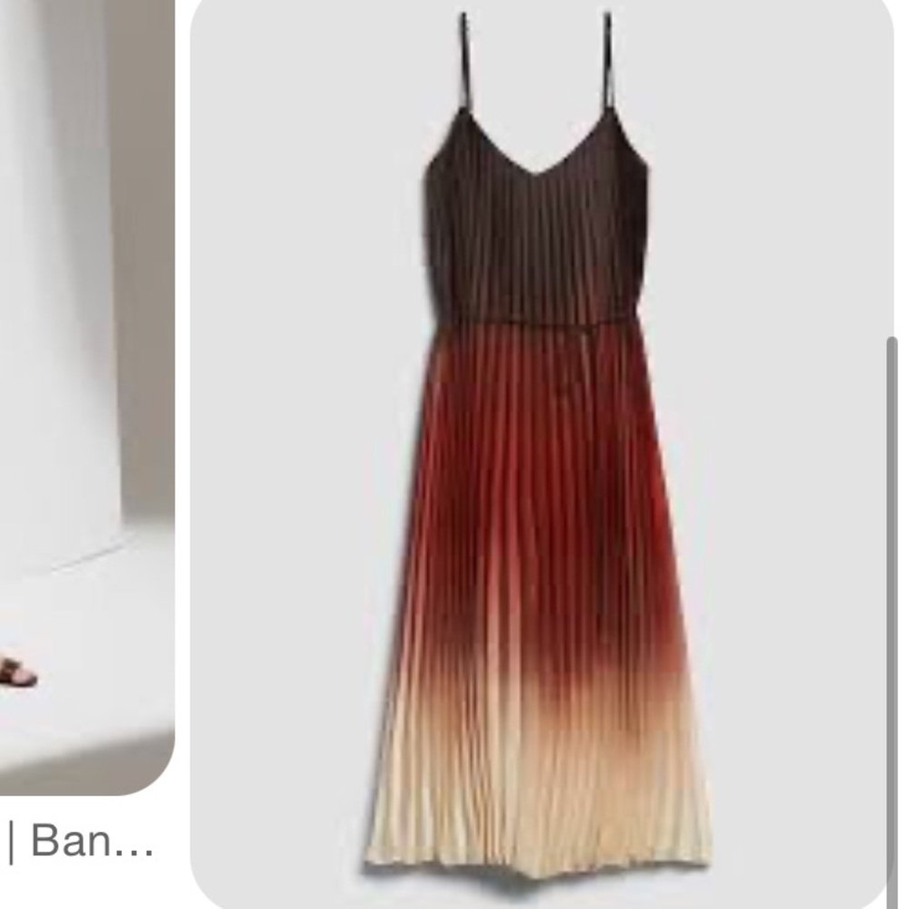 🪅Banana Republic Brown/Orange Ombré Pleated Midi Dress Spaghetti Straps L Tall - Picture 6 of 13